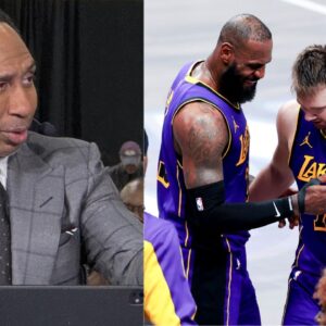 (L) Stephen A. Smith (R) LeBron James and Luka Doncic