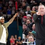 Carmelo Anthony (L), Mike Malone (R)