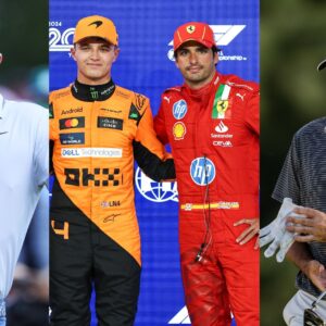 Rory McIlroy (L), Lando Norris, Carlos Sainz (M), and Scottie Scheffler (R)