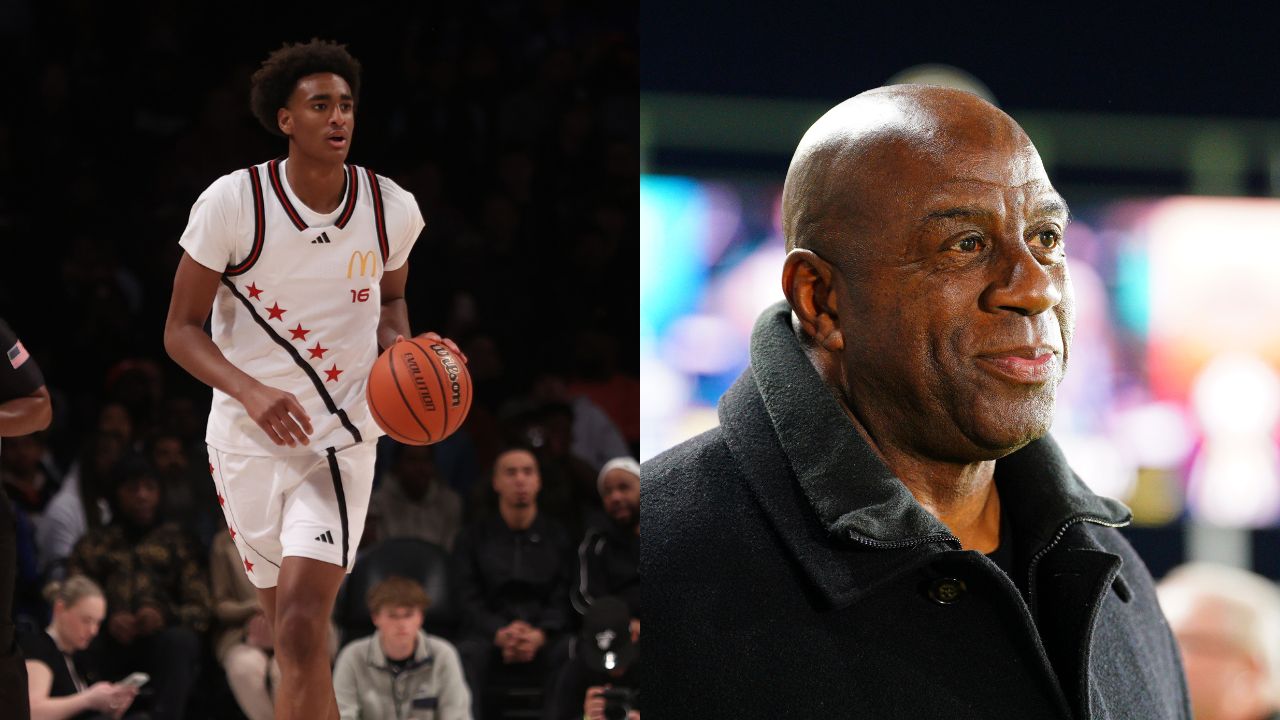 Alijah Arenas (L), Magic Johnson (R)