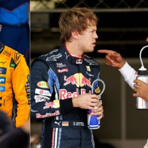 Oscar Piastri (L), Sebastian Vettel and Lewis Hamilton (R)