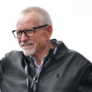 Feb 26, 2023; Fontana, California, USA; Former NASCAR series driver Mark Martin is introduced before the Pala Casino 400 at Auto Club Speedway. Mandatory Credit: Gary A. Vasquez-Imagn Images
