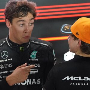 Formula 1 Qatar Airways Qatar Grand Prix 2023 ,im Bild 2.Startplatz für George Russell (L) aus Großbritannien, 3.Startplatz für Oscar Piastri (R) aus Australien vom Team McLaren. Oscar Piastri