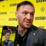 Conor McGregor speaks to press on the red carpet before the premiere of Road House at the Paramount Theatre in Austin, Texas on the first day of South by Southwest, Friday, March 8, 2024. McGregor plays the character \"Knox\" in the movie.