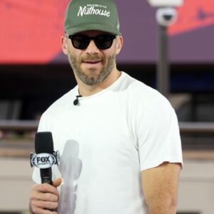 Julian Edelman on the Fox Super Bowl LIX set at Caesars Superdome.