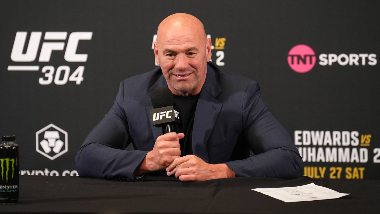 UFC CEO DANA WHITE with post event media during the UFC 304 event at Co-op Etihad Campus