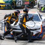 NASCAR Cup Series driver Austin Hill (33) pit crew goes to work early in the first segment during the Goodyear 400 at Darlington Raceway.