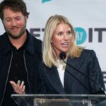 Matthew and Kelly Stafford make remarks before the ribbon cutting for the Kelly and Matthew Stafford and Friends Education Center at the S.A.Y Detroit Play Center in Detroit on Monday, April 1, 2024.