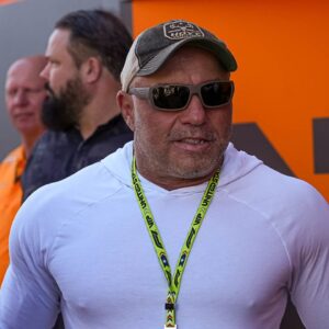 Joe Rogan talks to fans in the paddock at the Formula 1 Pirelli United States Grand Prix at Circuit of the Americas.