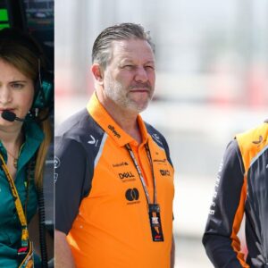 Bernie Collins(L), Zak Brown and Lando Norris(R)