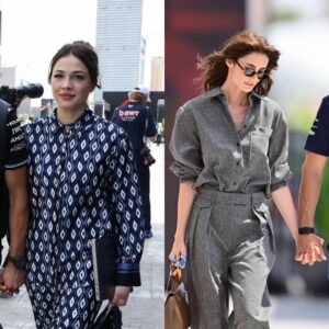 Kimi Antonelli and Eliska Babickova (L), Carlos Sainz and Rebecca Donaldson (R)