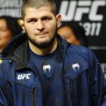 Khabib Nurmagomedov steps on the scale for the ceremonialweigh-in at Intercontinental Downtown Los Angeles for UFC311 Makhachev vs Tsarukyan 2
