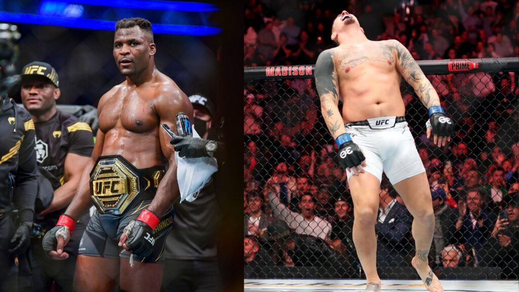 Francis Ngannou (L), Tom Aspinall (R)