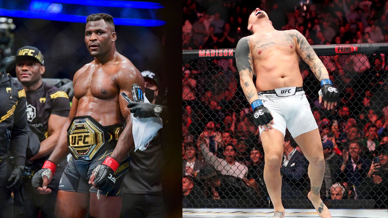 Francis Ngannou (L), Tom Aspinall (R)