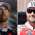 (L-R) NASCAR Cup Series drivers Denny Hamlin and Shane van Gisbergen.