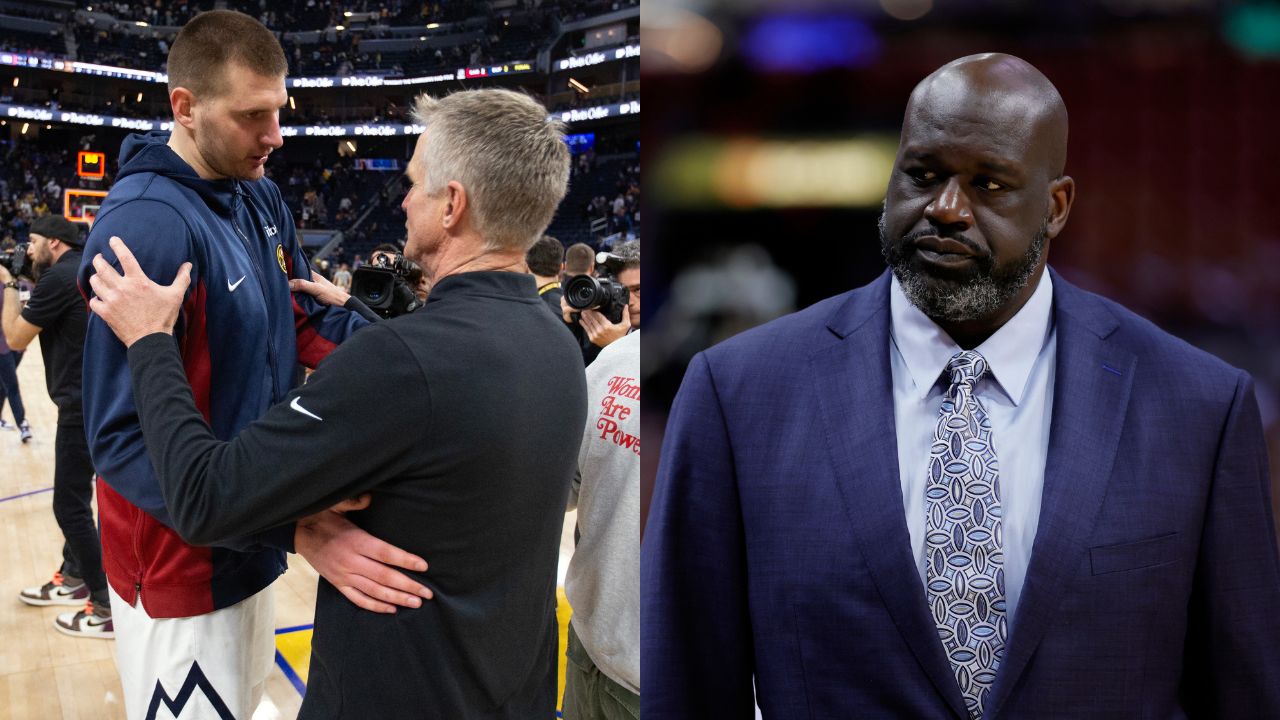 Nikola Jokic and Steve Kerr(L), Shaquille O'Neal(R)