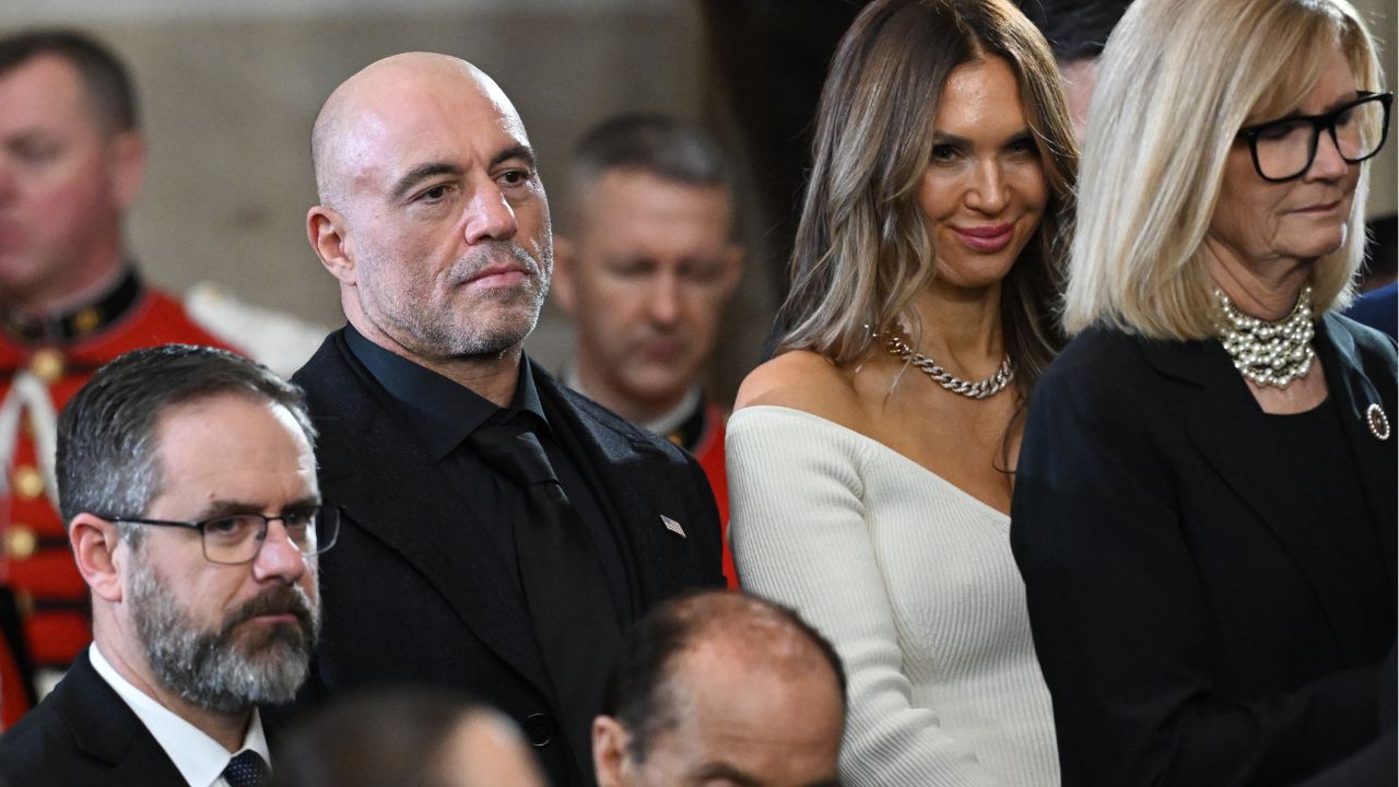 Jan 20, 2025; Washington, DC, USA; US media personality Joe Rogan stands for a benediction after President Donald Trump was sworn in as the 47th US President in the US Capitol Rotunda in Washington, DC, on January 20, 2025.