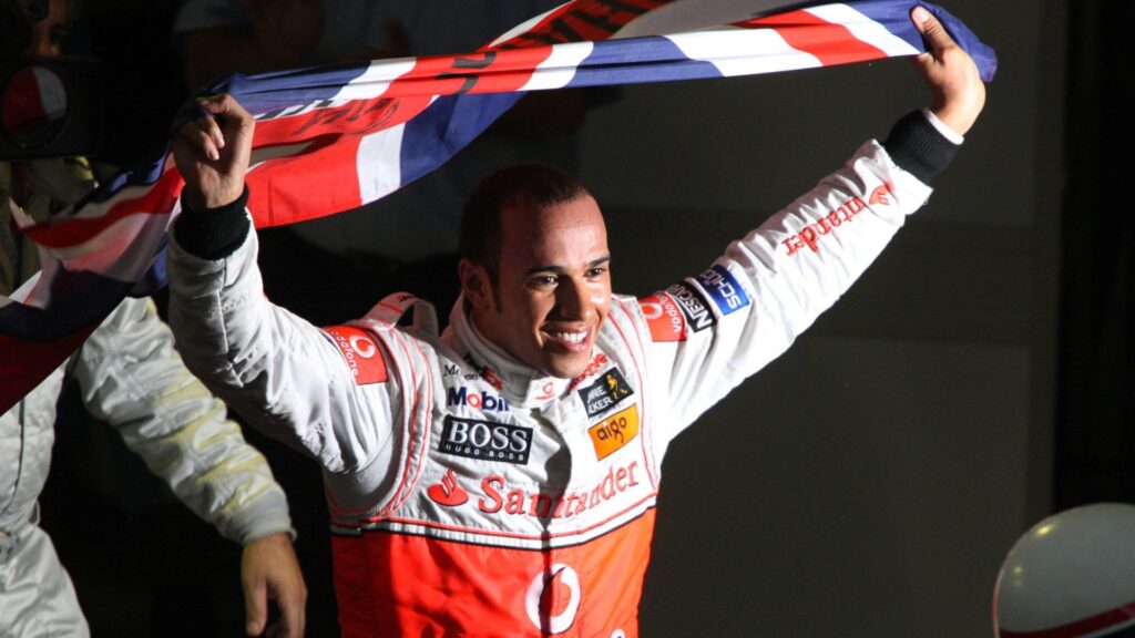 Lewis Hamilton (England McLaren Mercedes) celebrates, he is F1 World Champion 2008 Motorsport Grand Prix Men Brazilian Grand Prix 2008, Formula 1 World Championship, Interlagos Sao Paulo