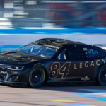 Jan 24, 2023; Avondale, AZ, USA; NASCAR Cup Series driver Jimmie Johnson (84) tests his Legacy Motor Club car during testing at Phoenix Raceway. Mandatory Credit: Mark J. Rebilas-Imagn Images