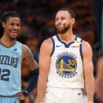 Ja Morant and Stephen Curry, Grizzlies v Warriors Play-In Tournament