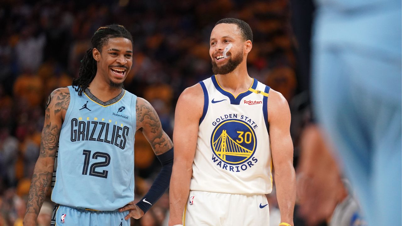 Ja Morant and Stephen Curry, Grizzlies v Warriors Play-In Tournament