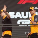 F1 Saudi Arabian Grand Prix 2025 Oscar Piastri and Lando Norris of McLaren at drivers parade ahead of the Formula 1 Saudi Arabian Grand Prix at Jeddah Corniche Circuit in Jeddah, Saudi Arabia on April 20, 2025