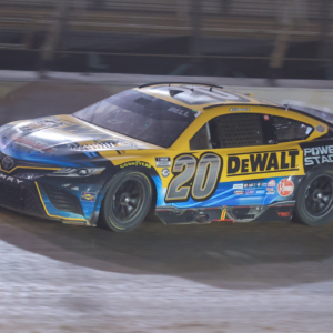 Apr 9, 2023; Bristol, Tennessee, USA; NASCAR Cup Series driver Christopher Bell (20) at the Bristol Motor Speedway Dirt Course. Mandatory Credit: Randy Sartin-Imagn Images