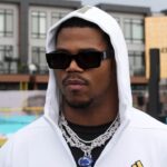 Penn State Nittany Lions defensive end Abdul Carter at the NFL Draft prospect clinic with Special Olympics at Draft Experience Field at Titletown.