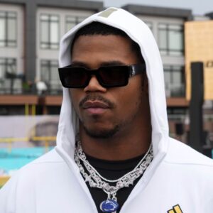 Penn State Nittany Lions defensive end Abdul Carter at the NFL Draft prospect clinic with Special Olympics at Draft Experience Field at Titletown.