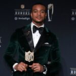 Denver Broncos cornerback Patrick Surtain II poses with the Defensive Player of the Year award during Super Bowl LIX NFL Honors at Saenger Theatre.