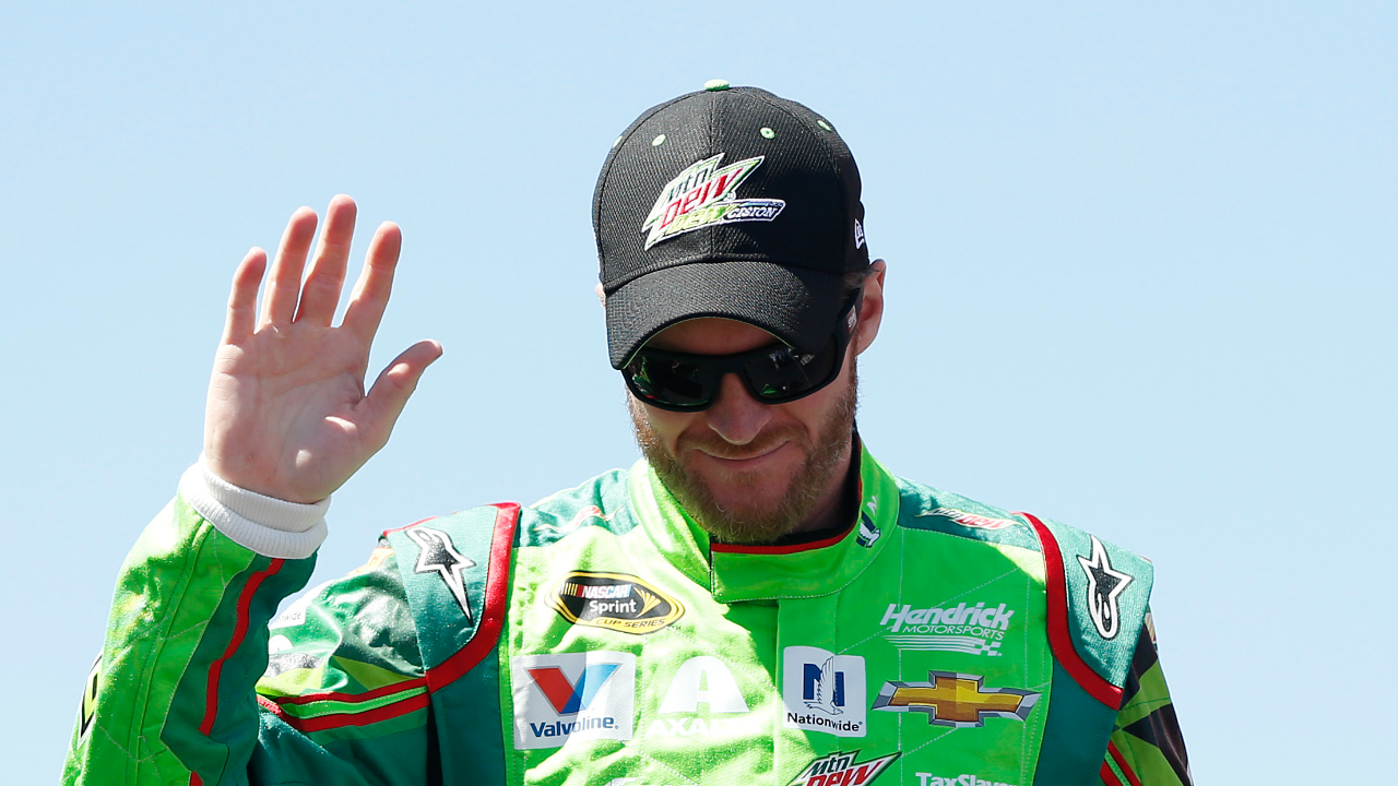 Sprint Cup Series driver Dale Earnhardt Jr. (88) waves to fans during driver introductions prior to the Toyota Owners 400 at Richmond International Raceway.