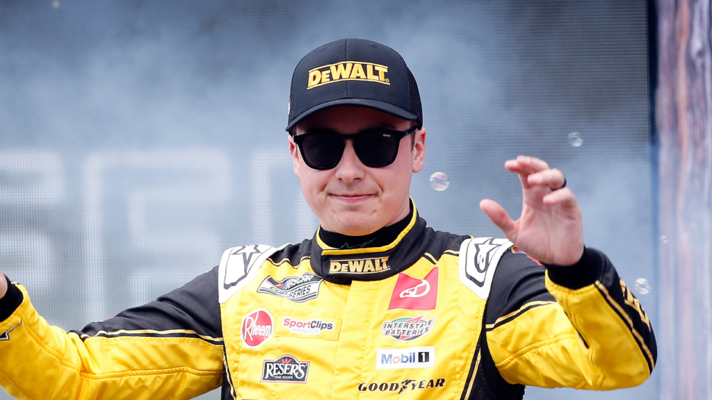 NASCAR Cup Series driver Christopher Bell (20) walks out onto the stage for driver introductions before the EchoPark Automotive Grand Prix at Circuit of the Americas.