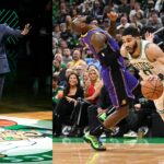 Kevin Garnett (L), LeBron James getting fouled by Jayson Tatum (R)