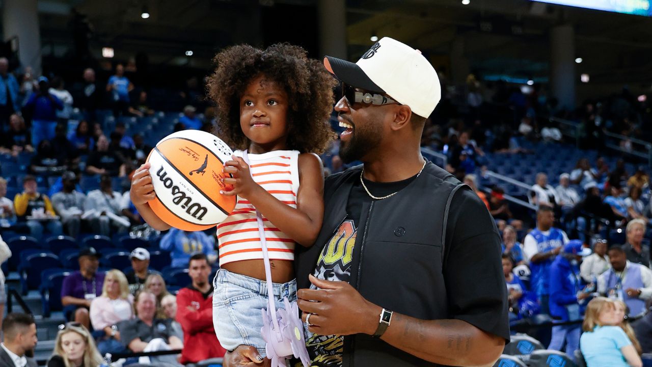 Former basketball player Dwyane Wade attends a WNBA game between the Chicago Sky and Connecticut Sun at Wintrust Arena