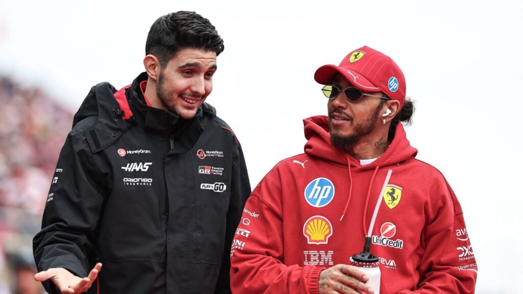 F1 Grand Prix Of Japan Esteban Ocon of France and the MoneyGram Haas F1 Team and Lewis Hamilton of Great Britain and Scuderia Ferrari look on before the F1 Grand Prix of Japan at Suzuka Circuit in Suzuka, Japan, on April 6, 2025