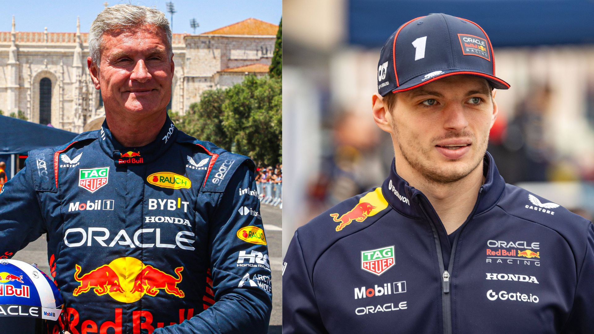 David Coulthard (L) and Max Verstappen (R)