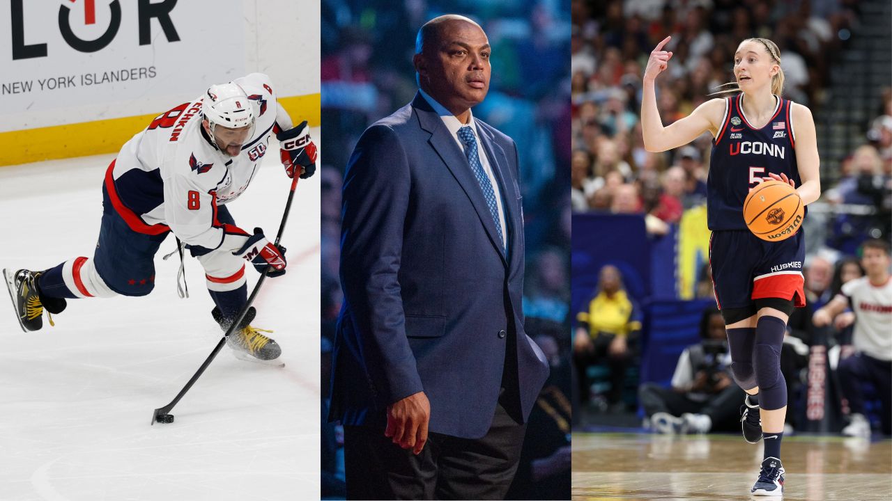Alex Ovechkin (L), Charles Barkley (C), Paige Bueckers (R)
