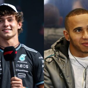 Kimi Antonelli (L) and Lewis Hamilton (R)