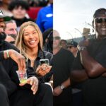 LeBron and Savannah James (L) and Micheal Jordan (R)