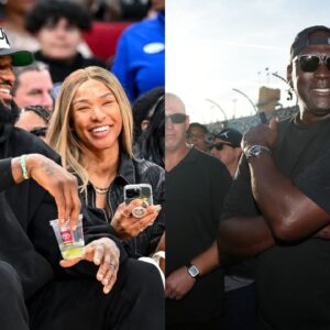 LeBron and Savannah James (L) and Micheal Jordan (R)