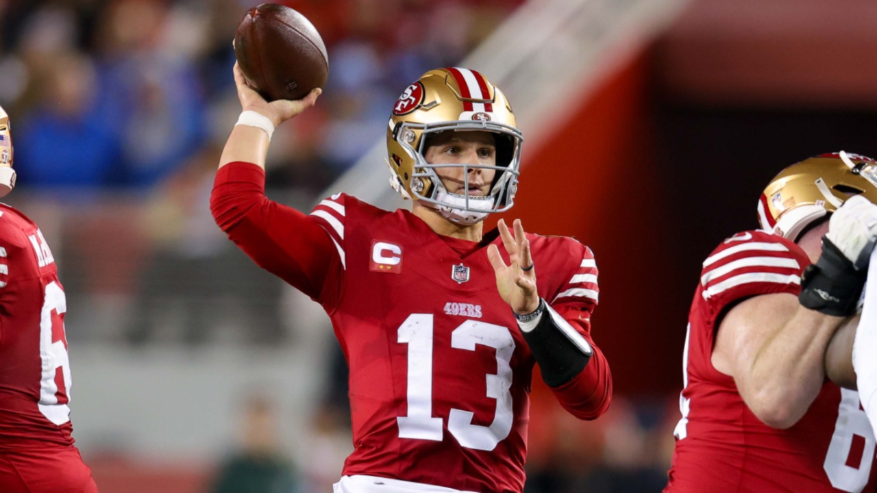 Dec 30, 2024; Santa Clara, California, USA; San Francisco 49ers quarterback Brock Purdy (13) during the game against the Detroit Lions at Levi's Stadium.