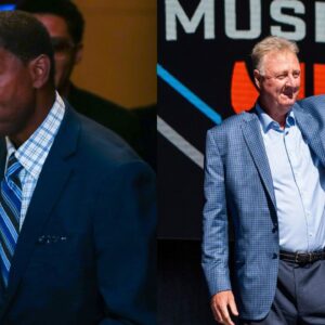 Isiah Thomas (L), Larry Bird (R)