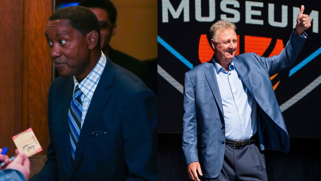Isiah Thomas (L), Larry Bird (R)
