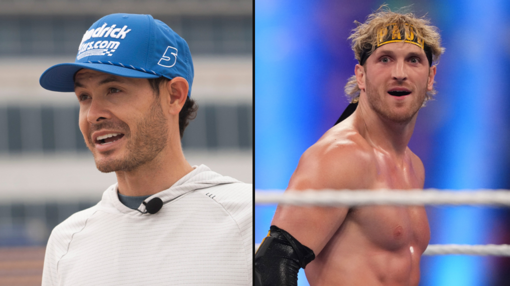 Kyle Larson (L) and Logan Paul (R). Image Credits: Imagn.