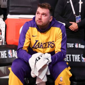 Luka Doncic watching tribute video, LA @ Dallas