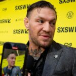 Conor McGregor speaks to press on the red carpet before the premiere of Road House at the Paramount Theatre in Austin, Texas on the first day of South by Southwest, Friday, March 8, 2024. McGregor plays the character \"Knox\" in the movie.