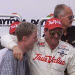 Dale Earnhardt hugs his son, Dale Earnhardt Jr., in victory lane after winning the International Race of Champions on Feb. 12, 1999 at Daytona International Speedway in Daytona, FL on Friday Feb. 12, 1999.