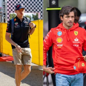 Kelly Piquet and Max Verstappen (L), Rebecca Donaldson and Carlos Sainz (R)