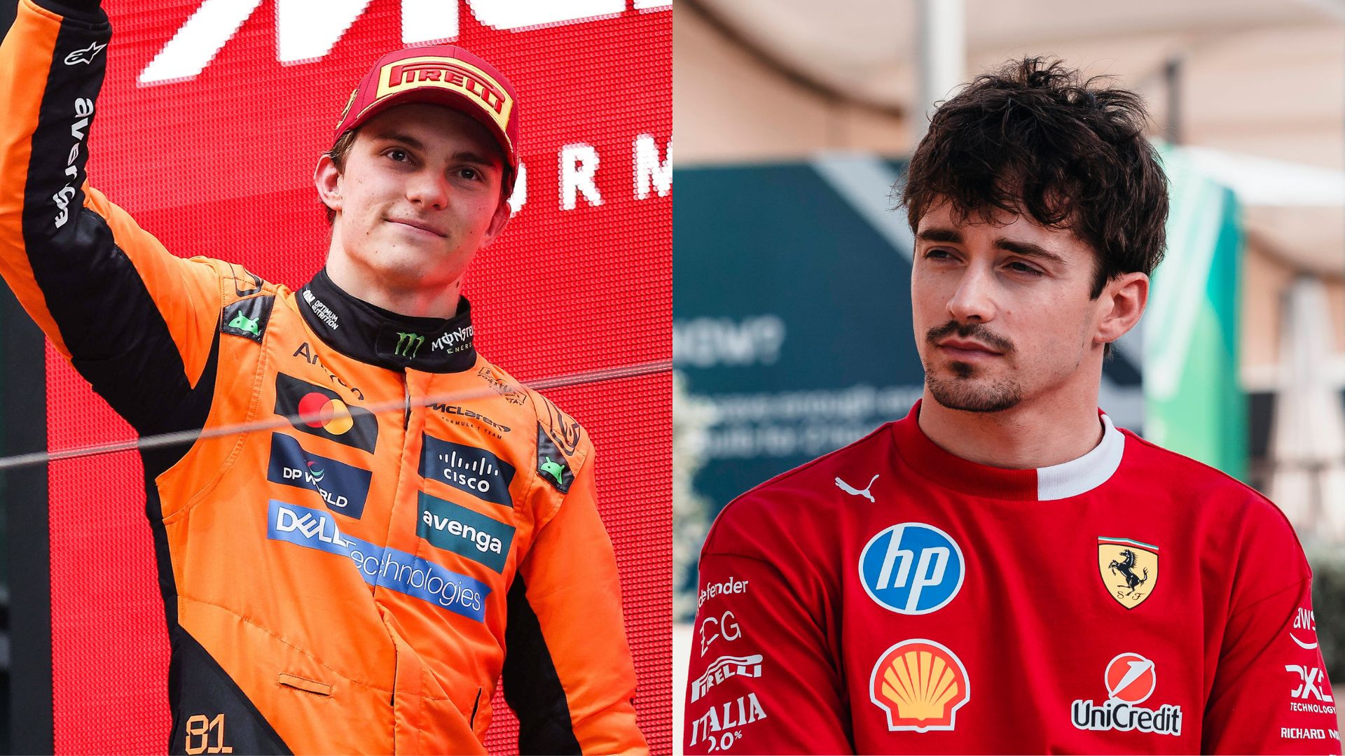 Oscar Piastri (L) and Charles Leclerc (R)