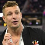 Rob Gronkowski on the field prior to the LA Bowl game between the California Golden Bears and the UNLV Rebels in the LA Bowl at SoFi Stadium.